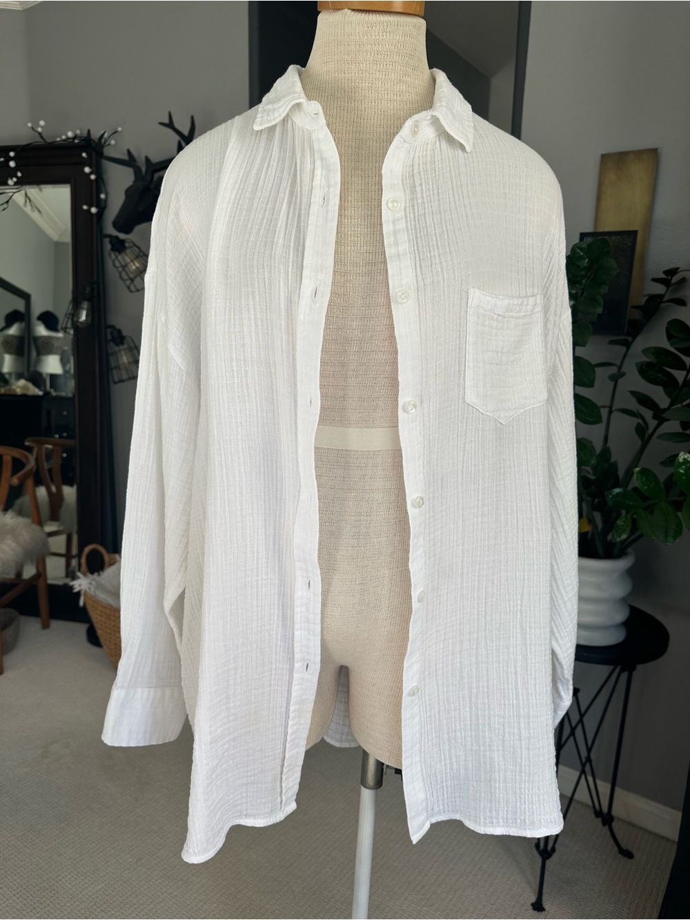 Sea Level Australia White Button-Down Cotton Gauze Shirt, size large - Picture 7 of 14